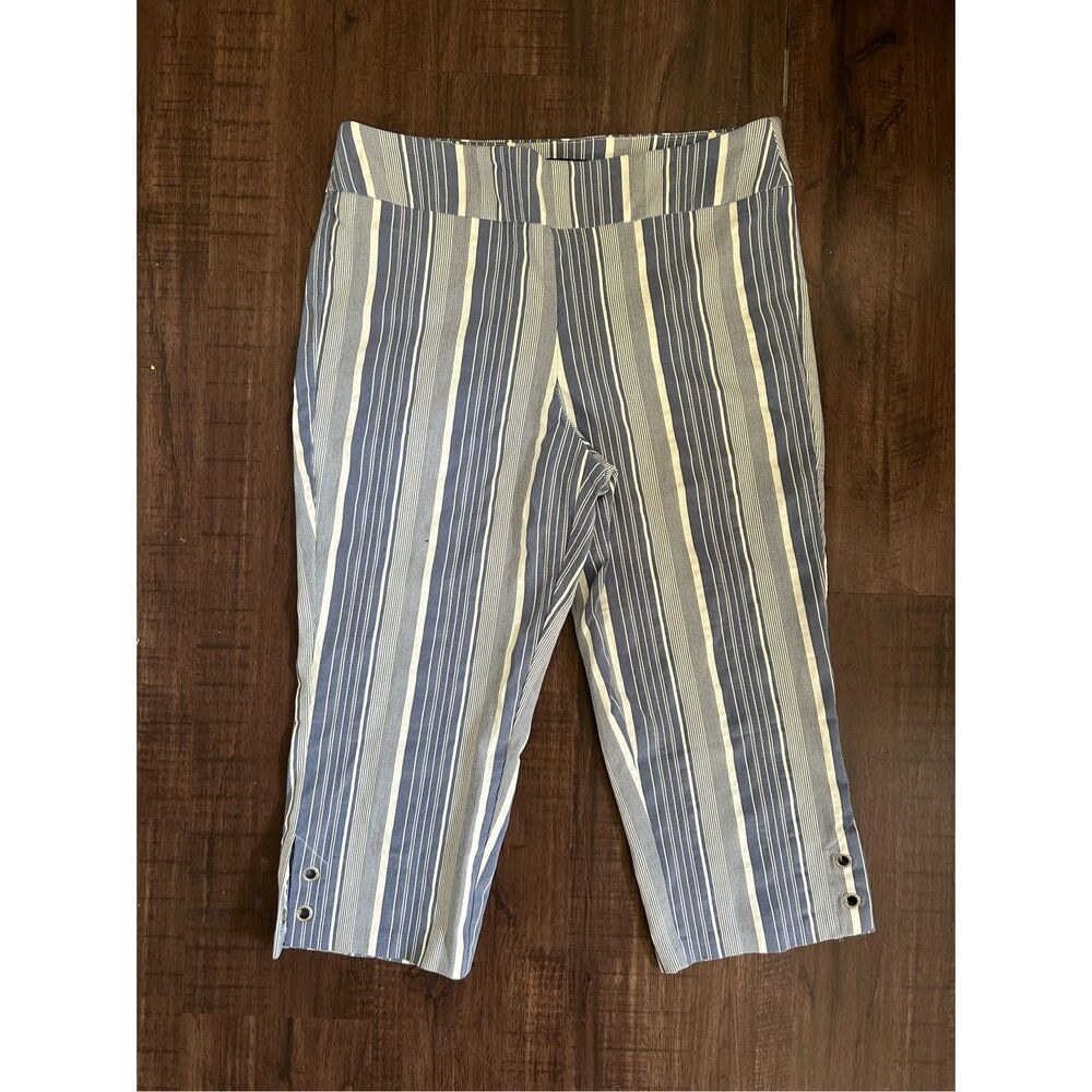 HIVIEW Blue White Stripe Pull-on Capri Pants, Size 14P Petite